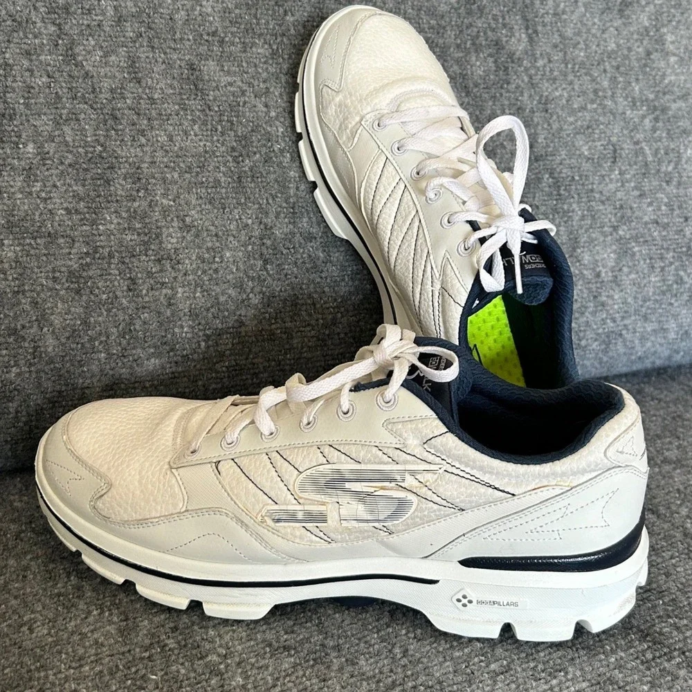 Skechers GoWalk 3 Mens White Navy Leather Walking Shoes SN 53989 Size 11